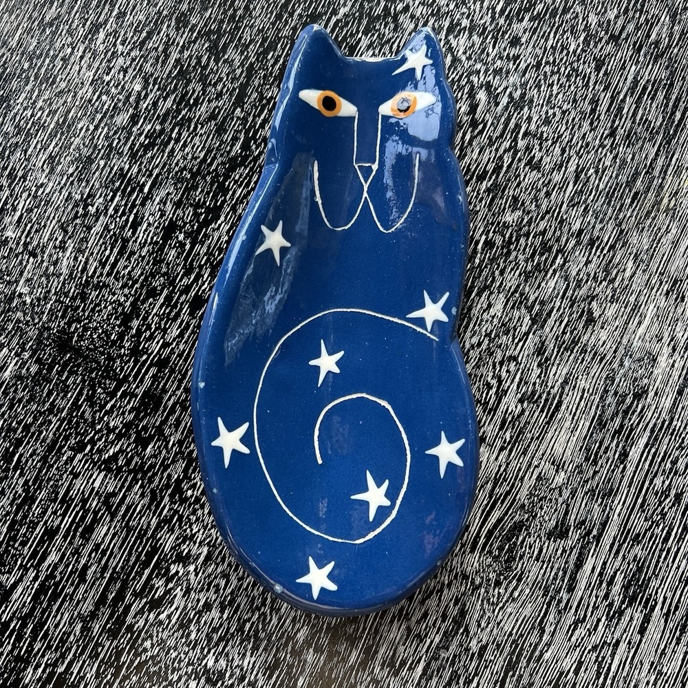 ALISON PALMER STUDIO whimsical Cat - Spoon‎ Rest - Art Pottery Signed - Great!